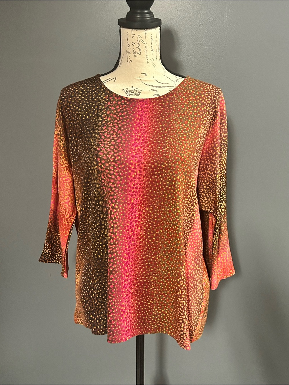 Chico's Multicolor Brown and Pink Dot-Print Long Sleeve Top